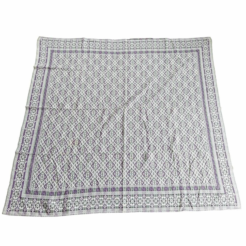 Vintage Purple Gray Geometric Block Print Tablecloth Retro Cottagecore 60x60